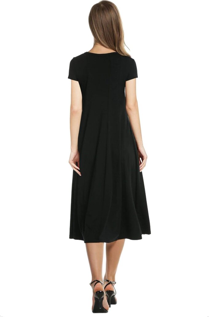 Necooer Women's Casual Loose Plain Pleated Long Dress Short Sleeve Midi Dresses – Bild 3