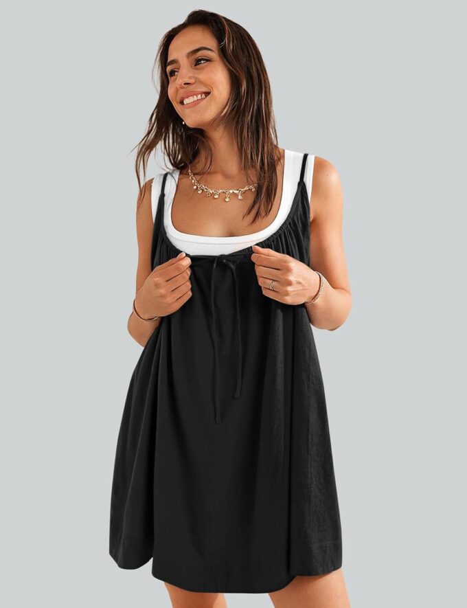 TARSE Womens Linen Mini Dress Summer Sleeveless Backless Loose Short Sundress Casual Flowy Beach Dress with Pockets – Bild 2