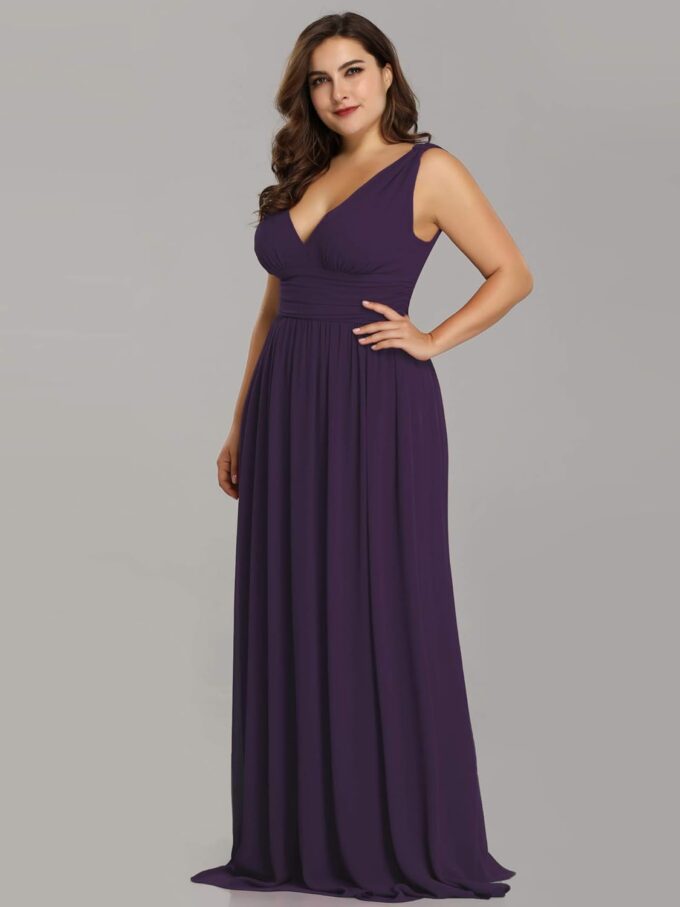 Ever-Pretty V Neck Sleeveless Pleated Chiffon Maxi Plus Size Formal Dresses for Women Bridesmaid Dresses 09016-DA – Bild 4