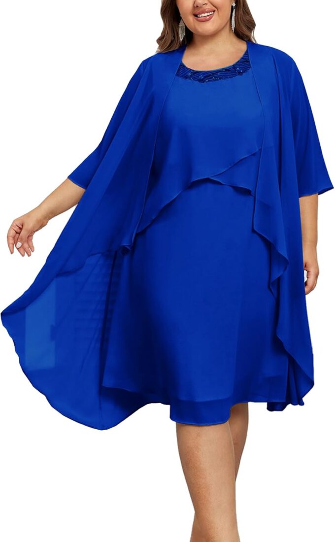 Hanna Nikole Womens Plus Size Dress with Jacket 2 Piece Wedding Guest Dresses Flowy Mother of The Bride Dress