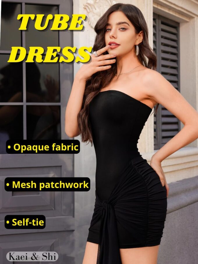 Kaei&Shi Party Club Dresses,Mini Semi Formal Bodycon Strapless Dress,Scrunch Butt Sexy Birthday Outfits for Women Cocktail – Bild 2