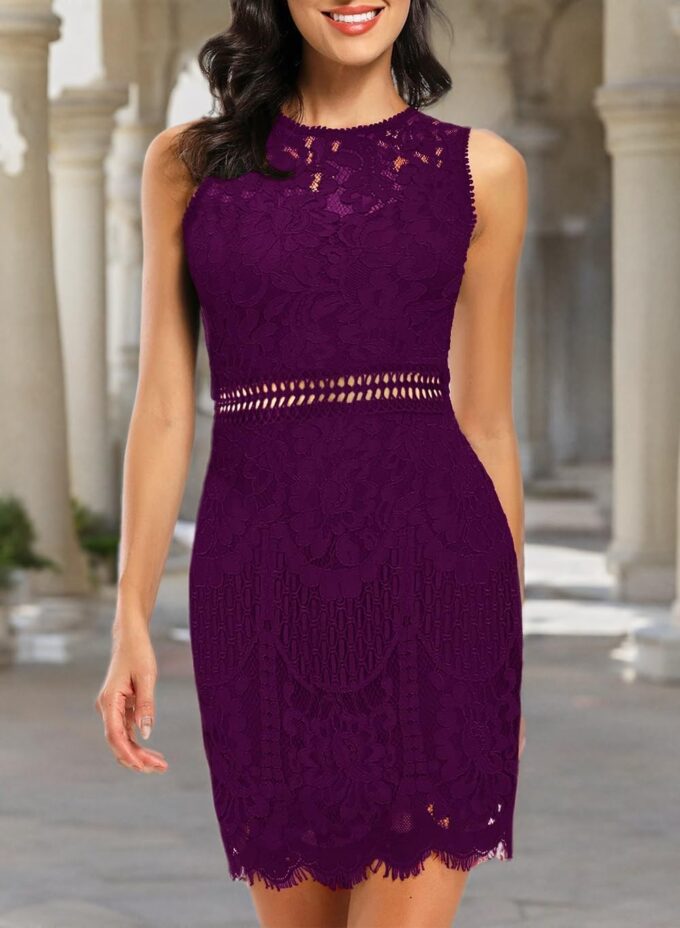 MSLG Women's Elegant Floral Lace Sleeveless Short Wedding Guest Cocktail Party Dress 975 – Bild 2