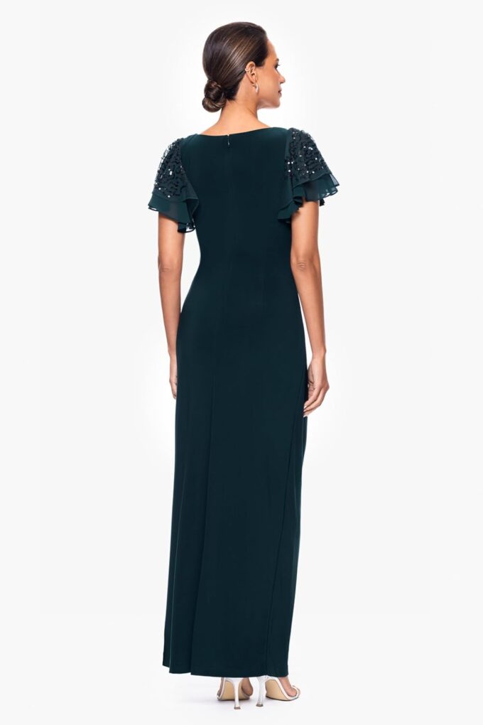 Betsy & Adam Women's Flutter Sleeve Sequin Embellished V-Neck Maxi Dress – Bild 3
