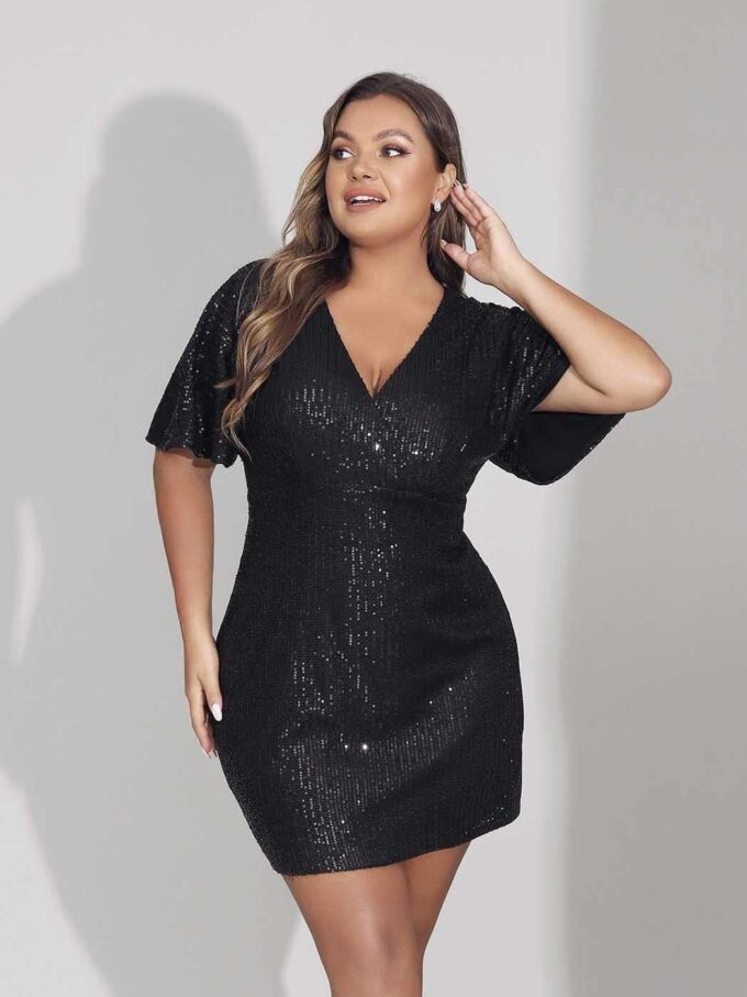 EVILD Plus Size Sequin Cocktail Dresses White Glitter Mini Dress for Women – Bild 3