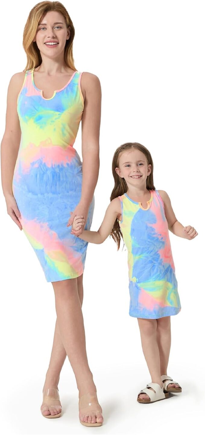 PATPAT Matching Tie-dye Mommy and Me Dresses:Sleeveless Casual Sundress, Summer Vancation Beach Dresses for Outing Photoshoot