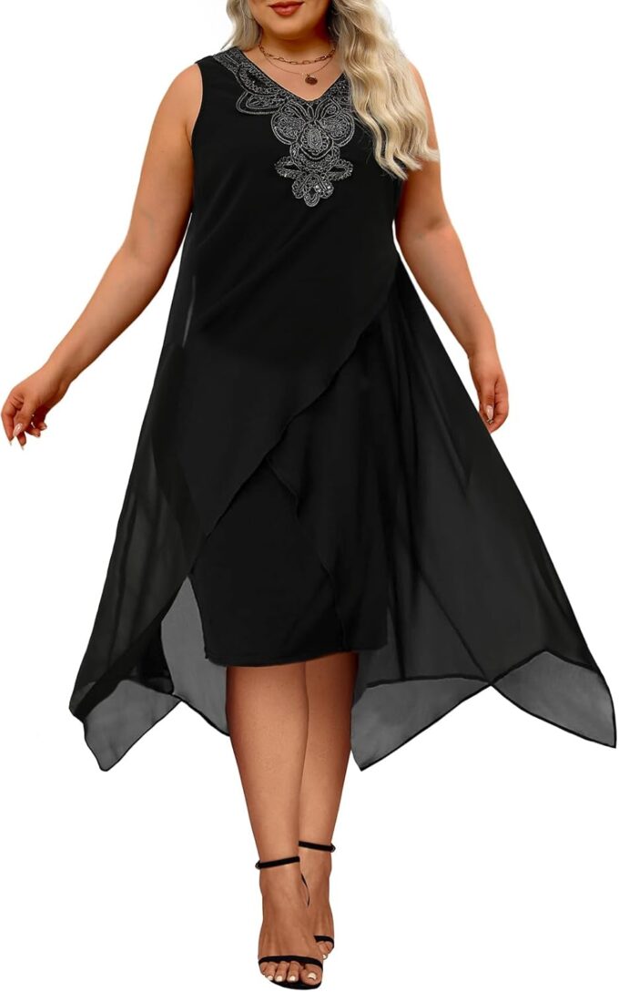 OCSTRADE Womens Plus Size Chiffon Dress Loose Sleeveless Flowy Cocktail Party Midi Dresses