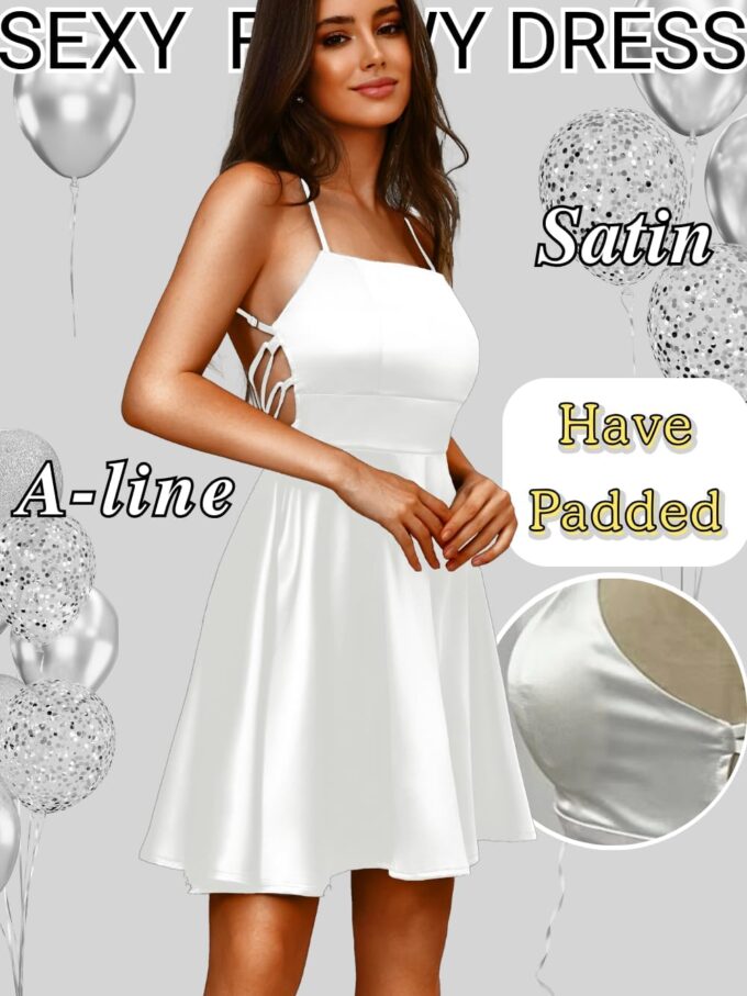 Kaei&Shi Short Satin Dress,Lace Up Backless Skater Dresses for Women,Sexy Birthday Outfits Homecoming Party Going Out Nye – Bild 2