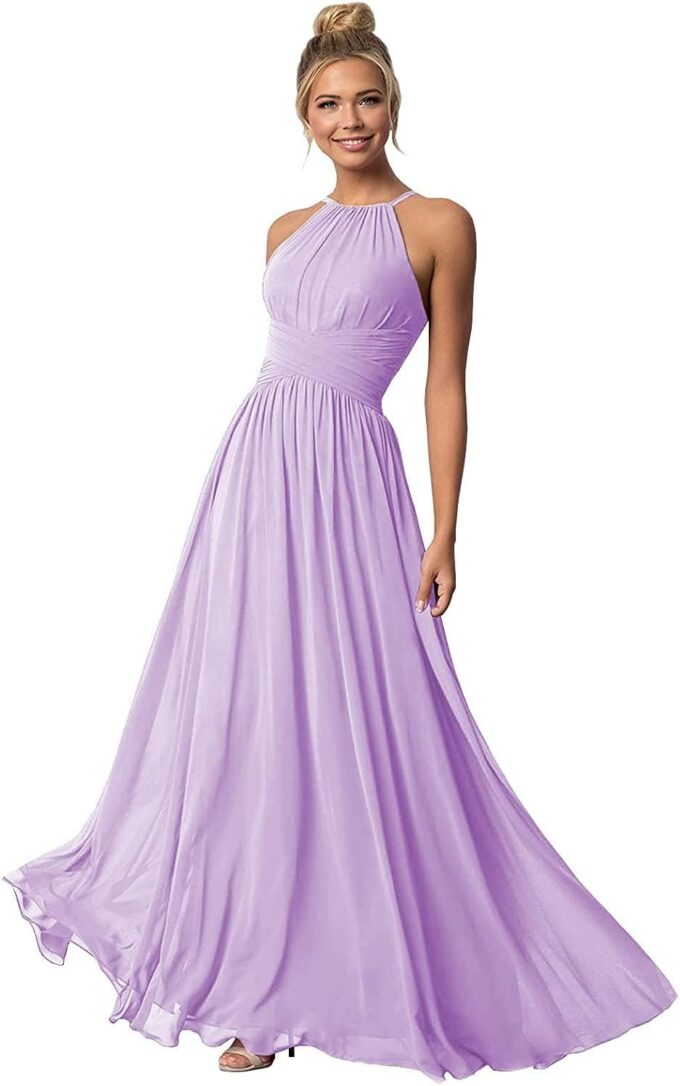 Clothfun Women's Halter Bridesmaid Dresses Long Chiffon Formal Dresses Evening Party Dress 2025