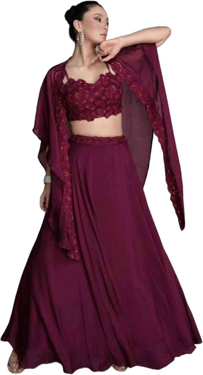 FASHION BAZAR 365 8412 Indischer Anzug aus echter Organza-Seide/echter Georgette-Stickerei