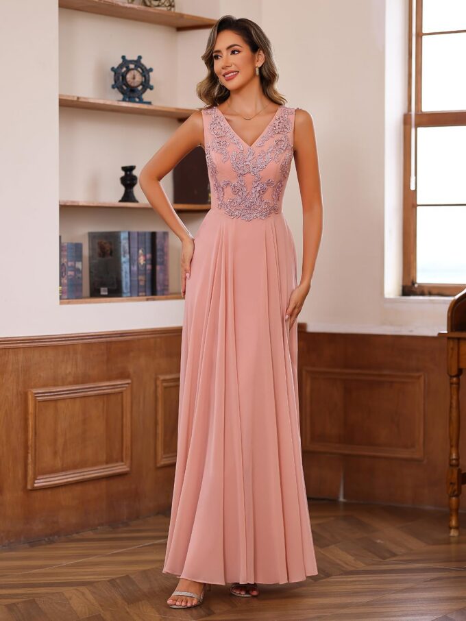 Clothfun Chiffon Mother of The Bride Dress 2025 Lace Applique Long Formal Party Dress with Jacket CY147 – Bild 3