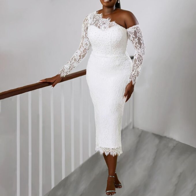 Cololura Women Elegant Floral Lace Patchwork Long Sleeve Evening Gown Party Cocktail Bodycon Dress – Bild 7