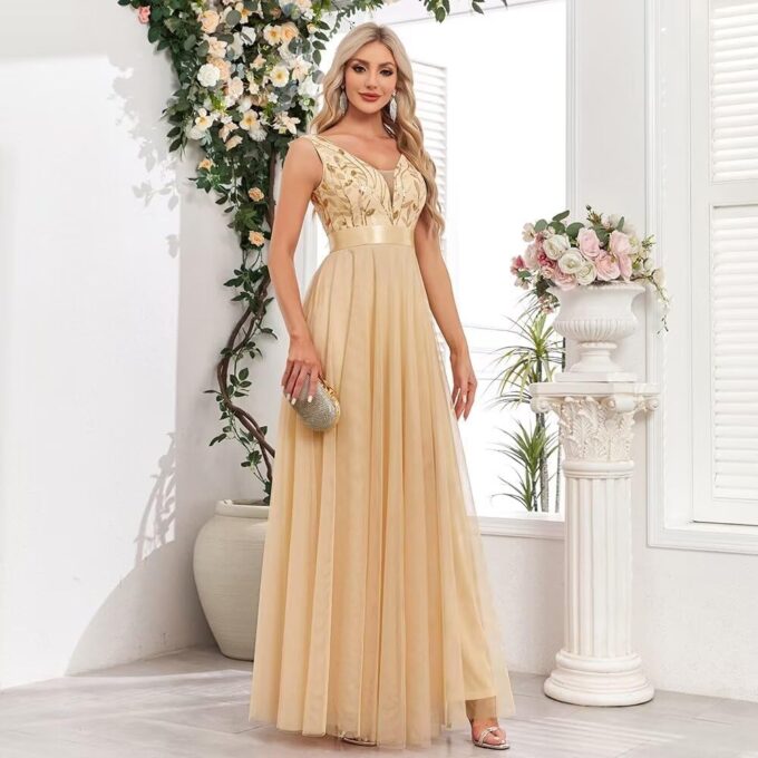 Women's Formal Dresses Long Tulle Evening Gowns 2025 A Line Sparkly Sequin Party Dress for Women Gold L – Bild 5