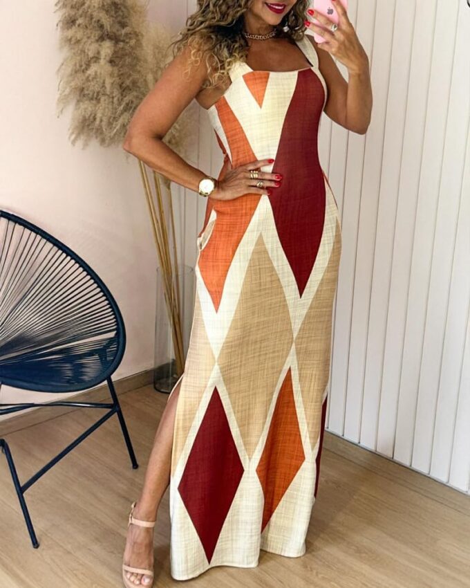 CHICME Women's Summer Maxi Dress Casual Thick Strap Square Neck Boho Sundress Split Vacation Dresses with Pockets – Bild 3