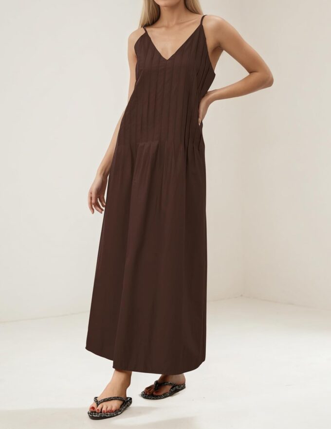 Maxi Dress for Women Spaghetti Strap V Neck Long Summer Sundresses Flowy Vacation Beach Pleated Dress – Bild 3