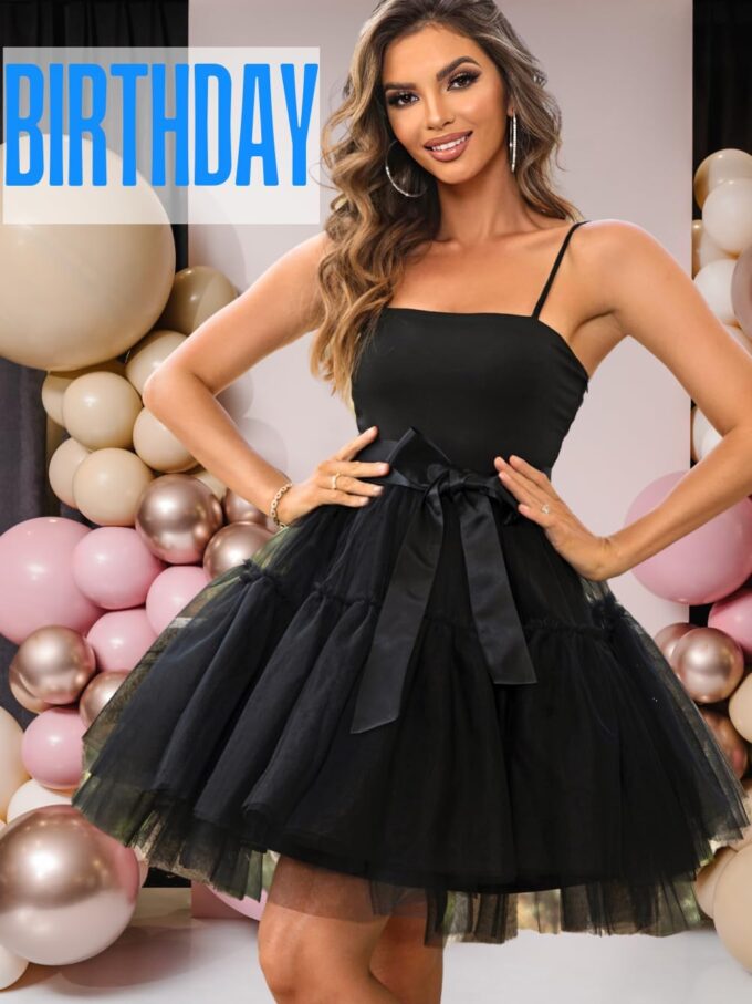 Kaei&Shi Poofy Short Tulle Dress,Spaghetti Strap Semi Formal Dresses for Women,Elegant Birthday Outfit Homecoming Cocktail – Bild 4