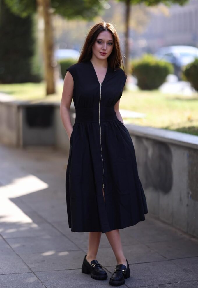 GRACE KARIN Damen-Sommerkleid, V-Ausschnitt, Flügelärmel, Reißverschluss vorne, fließendes Midikleid mit Taschen – Bild 4