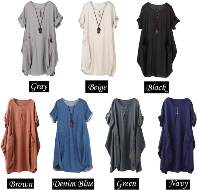 FTCayanz Women's Casual Tunic Dress Short Sleeve Plus Size Midi Dresses with Pockets – Bild 5