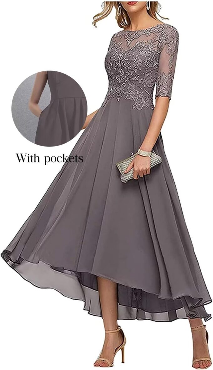 New Lace Appliques Mother of The Bride Dresses for Wedding 3/4 Sleeve Tea Length Beaded Formal Evening Prom Dress – Bild 2