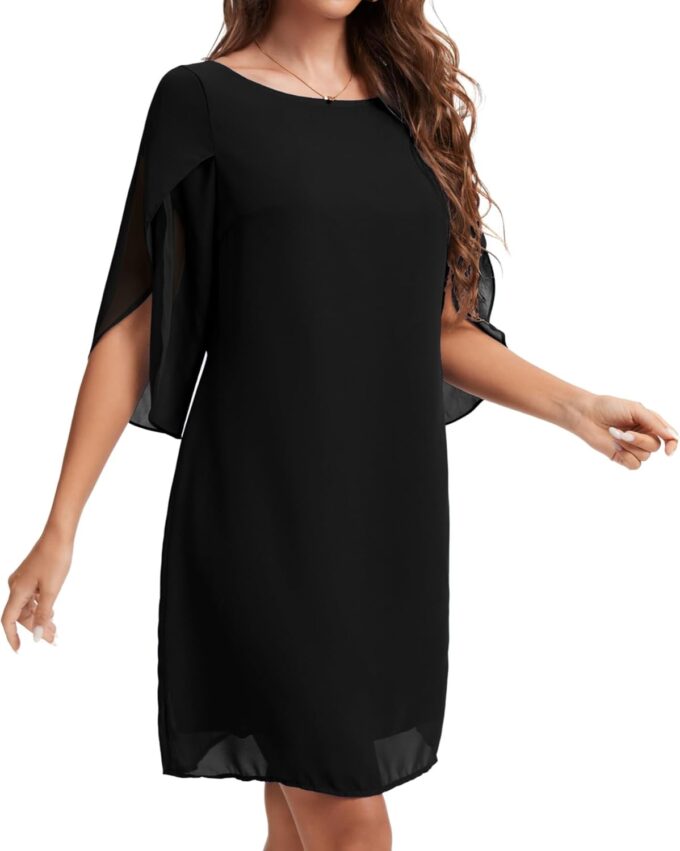 Zebaexf Womens Chiffon Dresses Flutter Sleeve Formal Trendy Party Wedding Dress – Bild 3