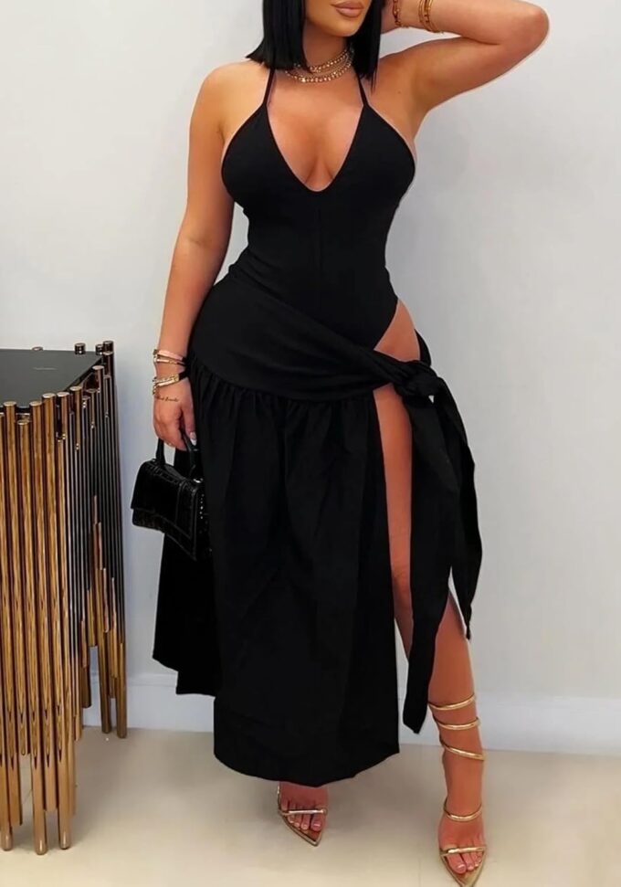 Unybwonn Women 2 Piece Maxi Skirt Sets Sexy Halter Thong Bodysuits Side Slit Maxi Skirt Set Beach Cover up Outfits – Bild 6