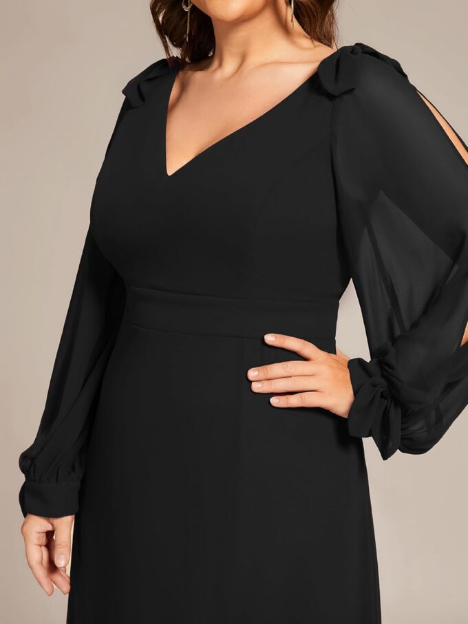 Ever-Pretty Women's V-Neck Elegant Chiffon Long Sleeve Plus Size Side Slit Formal Dress 80116-DA – Bild 5