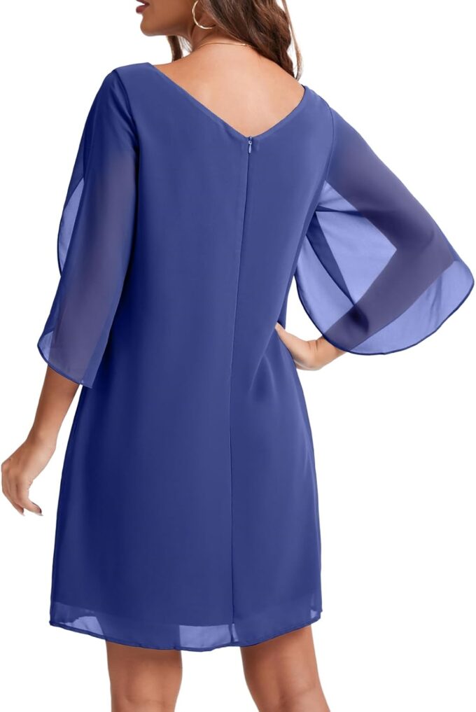 Chiffon Dresses for Women Wedding Guest Elegant Classy Navy Cocktail Dress S – Bild 6