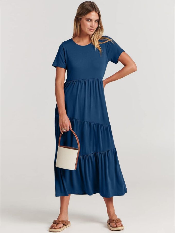 ANRABESS Women Summer Maxi Dress Short Sleeve Swing Casual Asymmetric Tiered Vacation Long Beach Sundress Outfits – Bild 3
