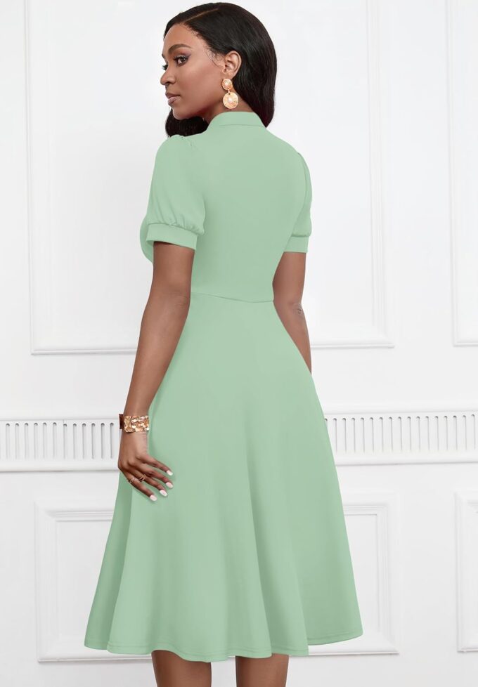 Womens Short Puff Sleeve V Neck Casual Semi-Formal Cocktail Party A-Line Dress – Bild 3