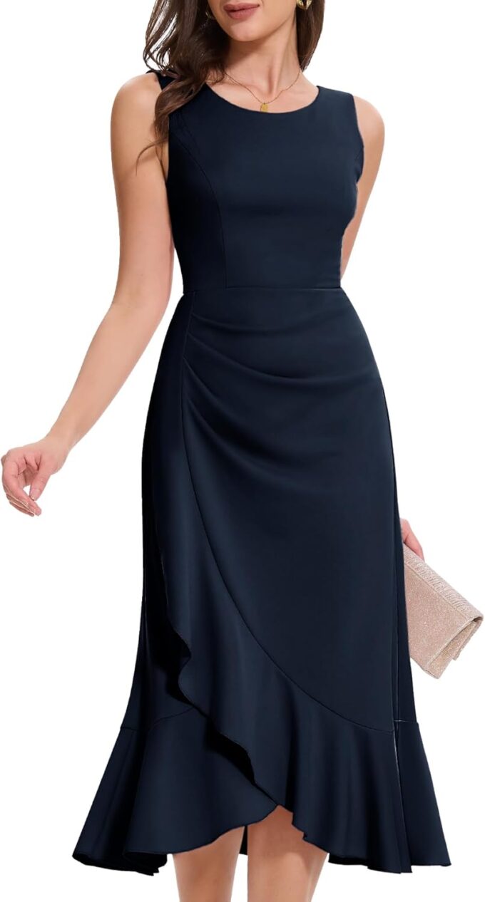 Aupuls Women Long Bodycon Wedding Guest Dresses for Women Summer Ruffle Semi Formal Dress for Gowns and Evening Elegant