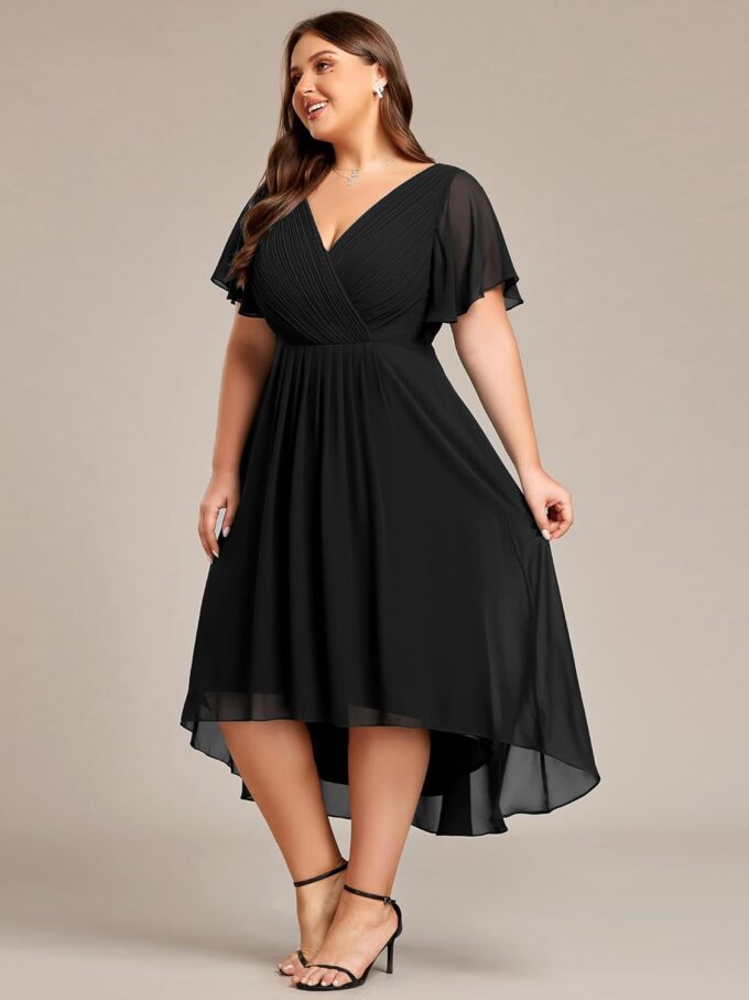 Ever-Pretty A Line V Neck Chiffon Short Sleeves High Low Knee Length Plus Size Wedding Guest Dresses for Curvy Women 01923-DA – Bild 3