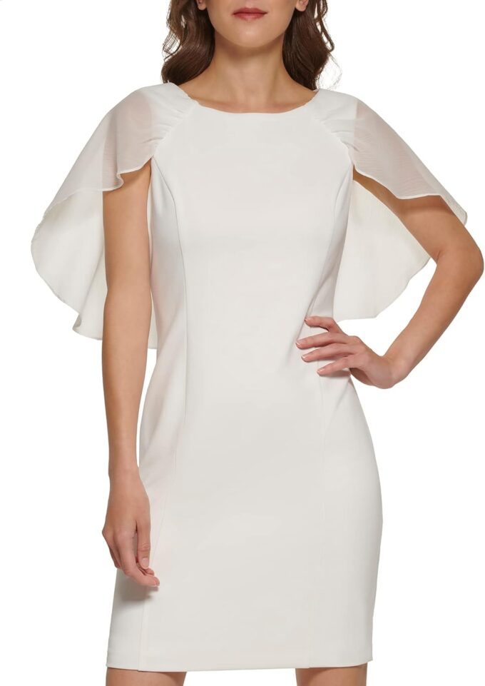 DKNY womens Short Sleeve Combo Cape Dress
