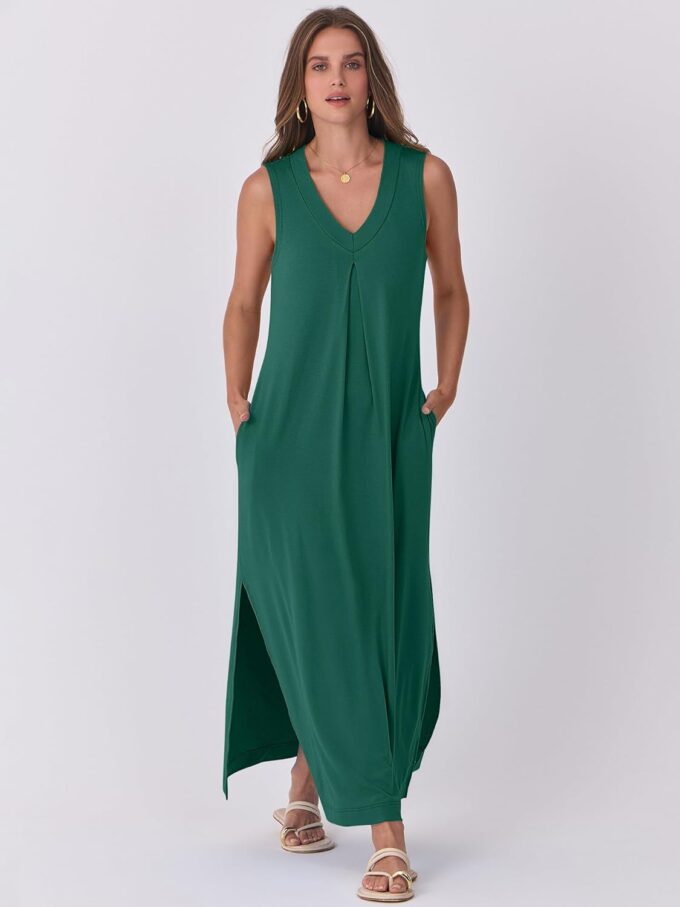 ANRABESS Women's Summer Casual Sleeveless V Neck Maxi Dress 2025 Spring Flowy A-Line Beach Vacation Sundress with Pockets – Bild 4