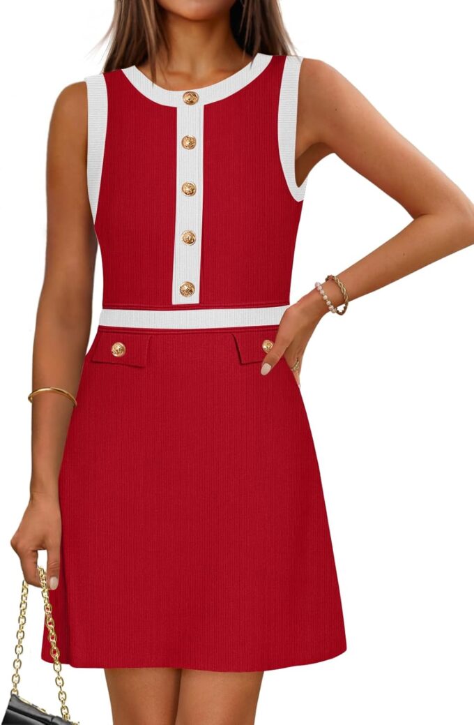 MEROKEETY Women's Formal Work Mini Dress Casual Summer Sleeveless Elegant Button Bussiness Office Outfits