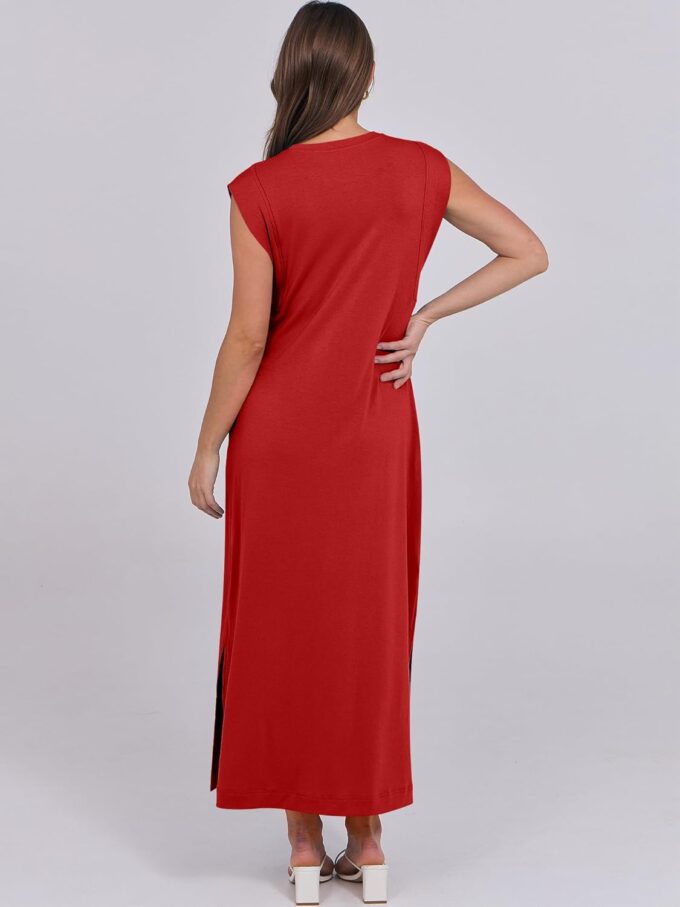 ANRABESS Womens Maxi Dresses 2025 Summer Casual Cap Sleeve Crew Neck Loose Split Beach Travel Long Shirt Sundress & Pockets – Bild 5