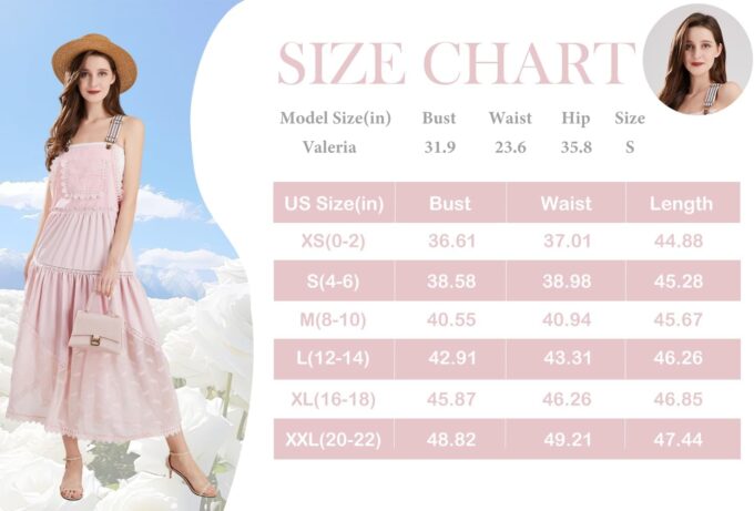 ebossy Women's Laced Embroidered Tulle Bib Dress Casual Loose Adjustable Straps Maxi Dress – Bild 4