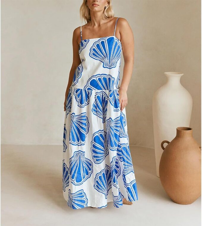 Women Boho Floral Maxi Dress Y2k Sleeveless Long Dress Print Spaghetti Strap A Line Dress Vacation Beach Sundress – Bild 4