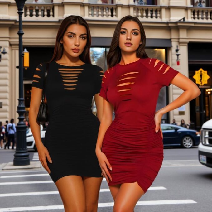 Sexy Club Dresses for Women Summer Bodycon Ruched Party Birthday Mini Dress Short Sleeve Cutout Tank Short Dresses – Bild 3