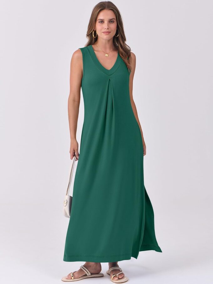 ANRABESS Women's Summer Casual Sleeveless V Neck Maxi Dress 2025 Spring Flowy A-Line Beach Vacation Sundress with Pockets – Bild 6