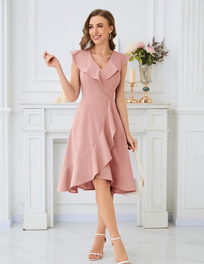 Meetjen Women's Cocktail Dresses Formal Wedding Guest 2025 Tea Party A Line Ruffle Hi Low Elegant Prom Graduation Dress – Bild 3
