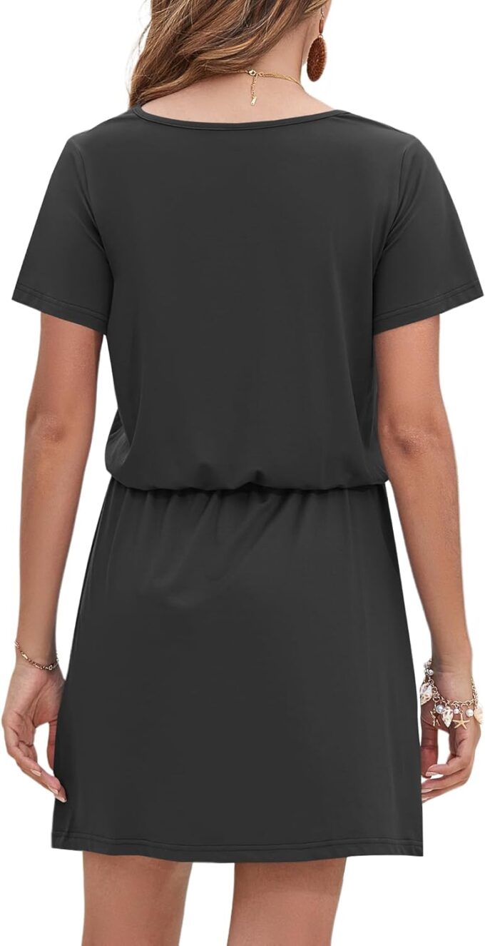 AUSELILY Womens Summer Dresses 2025 Causal Short Sleeve V Neck Tie Front Mini Short Dress with Pockets – Bild 4