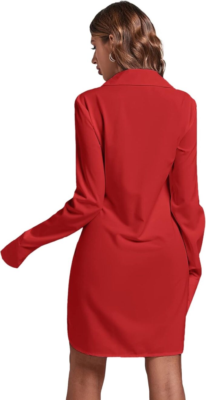 LYANER Women's Lapel Collar Buttons Down Side Slit Long Sleeve Mini Shirt Dress – Bild 2