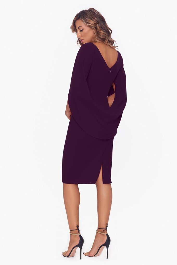 Betsy & Adam Velvet Asymmetric Neck Evening Dress – Strapless with Leg Slit Front Party Dress – Bild 2