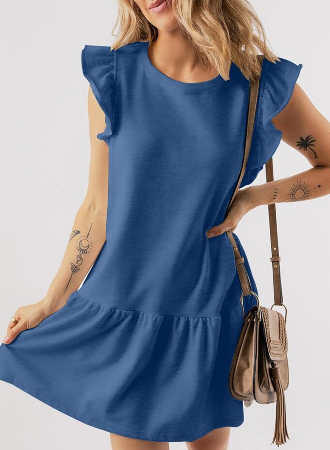 Acelitt Womens Casual Summer Crewneck Babydoll Flowy Tiered Mini Dress, S-XXL – Bild 2