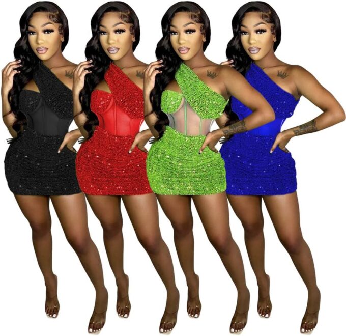 Women's Sexy Elegant Bodycon Dress Party Club Night Outfit Hot Drilling Clubwear – Bild 2