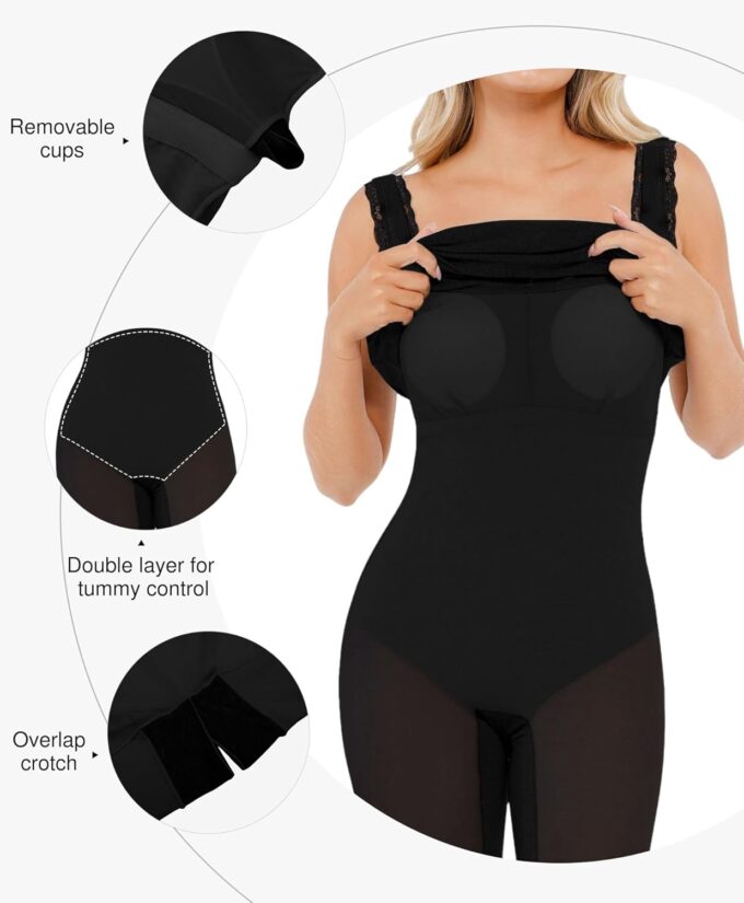 Popilush Shapewear Tank Dress Summer Maxi Dress Built-in Bra Square Neck Lace Trim Going Out Vacation Dresses for Women – Bild 2
