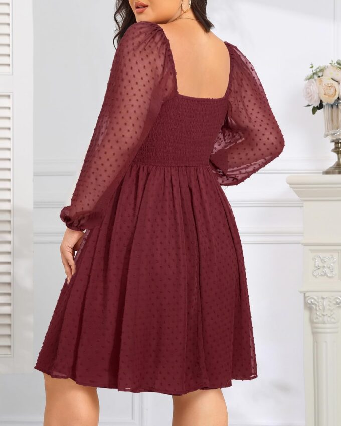 Plus Size Graduation Dress - Summer Swiss Dot Sweetheart Neckline Short Sundress Puff Sleeve Cute Flowy Chiffon Dresses – Bild 5