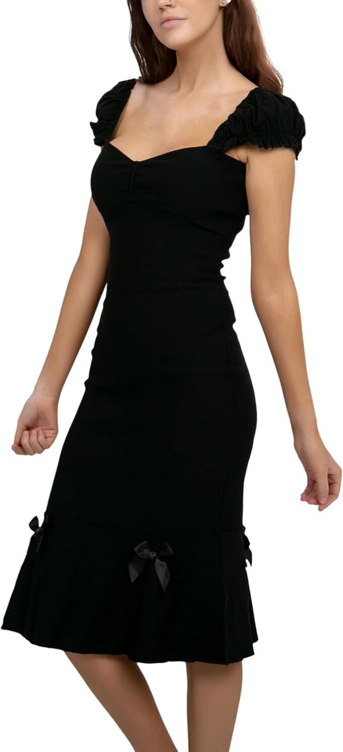 Pin Up Doll Women’s Stretchy Sexy Wiggle Dresses, Wear On Or Off Shoulder, Pinup Retro 1950 Style Cocktail Party Wiggle Dress – Bild 4