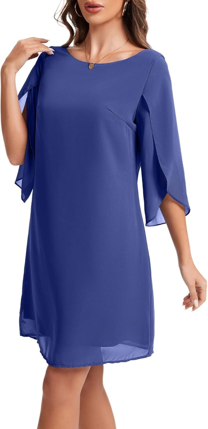 Chiffon Dresses for Women Wedding Guest Elegant Classy Navy Cocktail Dress S