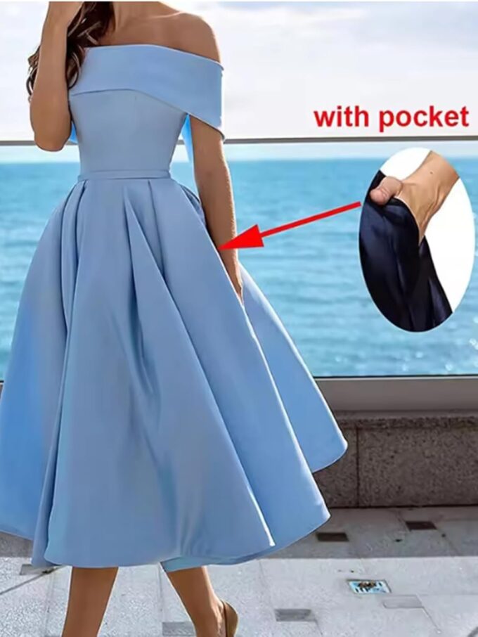 Modest Strapless Short Homecoming Dresses for Teens 2025 Satin A Line Off The Shoulder Tea Length Cocktail Dress – Bild 3