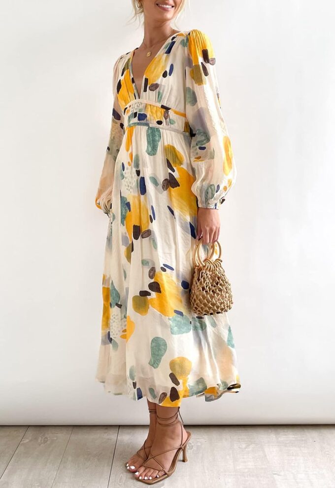 Women's Long Sleeve Floral Maxi Dress Summer Wedding Guest Dress – Bild 3